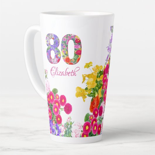 80e anniversaire bouquet floral bouquet latte mug (Angle gauche)
