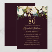 80e anniversaire Bourgogne Gold Floral Invitation (Devant / Derrière)