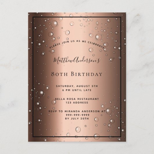 80e anniversaire bronze brun noir bulle invitation (Devant)