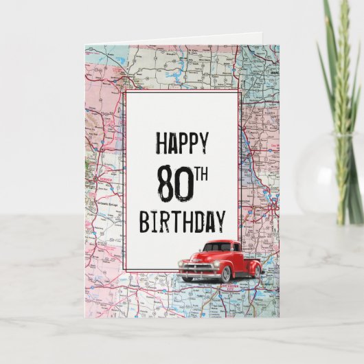 80e anniversaire Camion rouge Retro sur la carte (Devant)