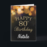 80e anniversaire Carte à paillettes noire et or<br><div class="desc">Carte pailletée noire et or pour le 80e anniversaire avec nom personnalisé. Pour une personnalisation supplémentaire,  veuillez cliquer sur le bouton "Personnalisez-la" et utilisez notre outil de conception pour modifier ce modèle.</div>