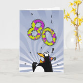 80e anniversaire - Carte de surprise de pingouin (Fleur jaune)