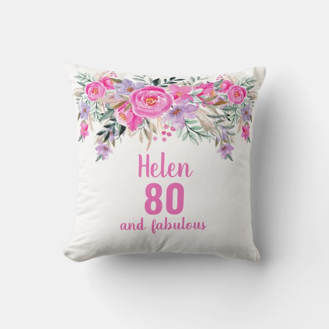 80e anniversaire d'aquarelle rose oreiller à jeton (Recto)