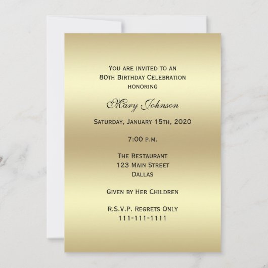 80e anniversaire de fête Invitation Photo 80e (Dos)