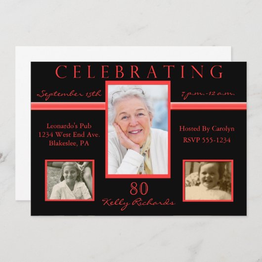80e anniversaire de mariage Invitations photo Red (Devant / Derrière)