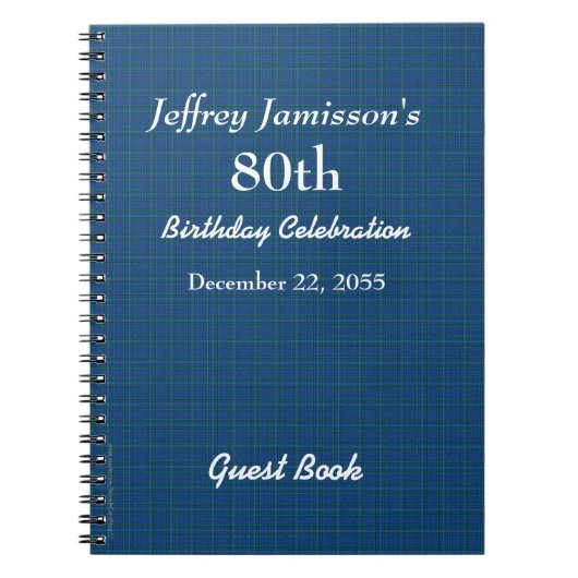 80e Anniversaire du livre d'hôtes Blue Plaid, Nom (Devant)