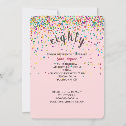 80e Anniversaire Fête confetti Invitation (Devant)