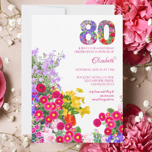 80e anniversaire fête fleurie invitation moderne
