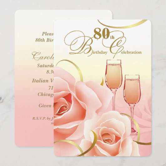 80e anniversaire Fête Invitations personnalisées (Devant / Derrière)
