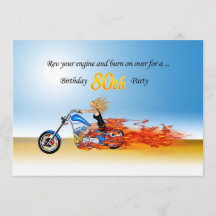 80e anniversaire Flaming Moto party invitation
