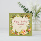 80e anniversaire fleurs & oiseaux antique carte vi (Debout devant)