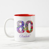 80e anniversaire floral coloré nom mug (Gauche)