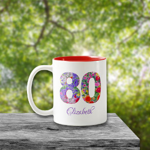 80e anniversaire floral coloré nom mug
