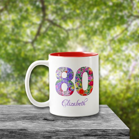 80e anniversaire floral coloré nom mug