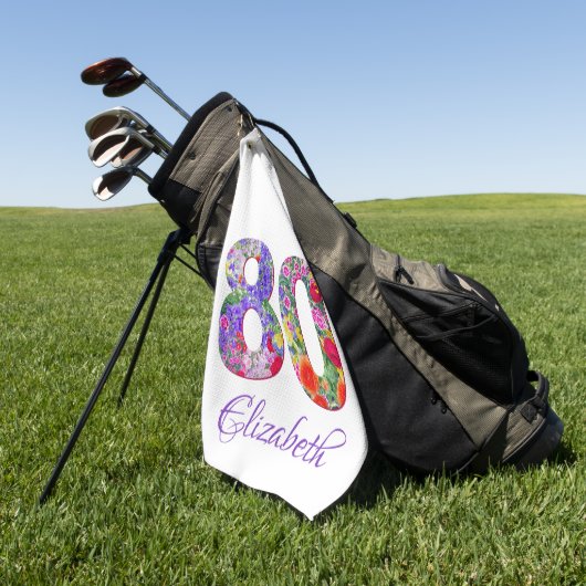 80e anniversaire floral nom coloré serviette de go (Vert)