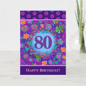 80e anniversaire Floral rose carte d'intégrité ver (Devant)