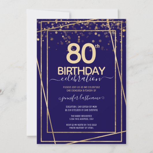 80e anniversaire Gold and Blue Invitation (Devant)