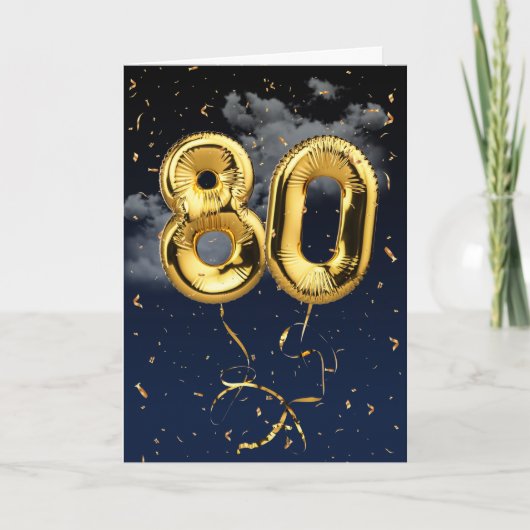 80e Anniversaire Gold Mylar Balloon et carte Confe (Devant)