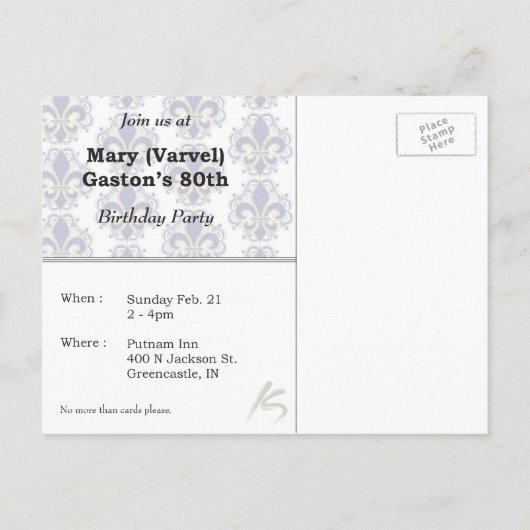 80e anniversaire Invitation (Dos)