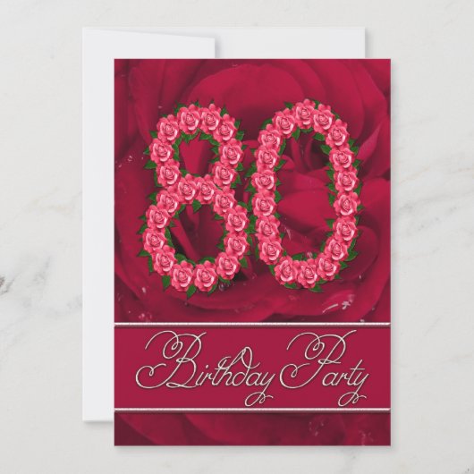 80e anniversaire invitation à la fête avec roses (Devant)