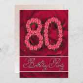 80e anniversaire invitation à la fête avec roses (Devant / Derrière)