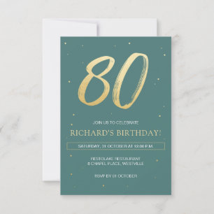 80e anniversaire Invitation avec Sage Green et Gol