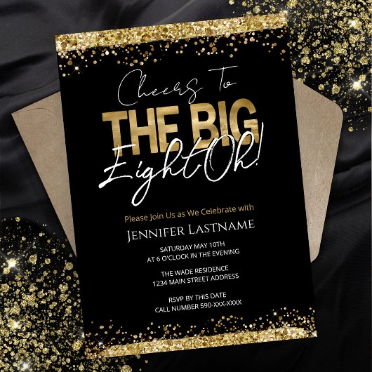 80e anniversaire Invitation Black and Gold