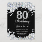 80e anniversaire Invitation Chalkboard Silver Diam (Devant / Derrière)