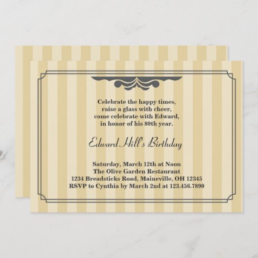 80e anniversaire Invitation élégante (Devant / Derrière)