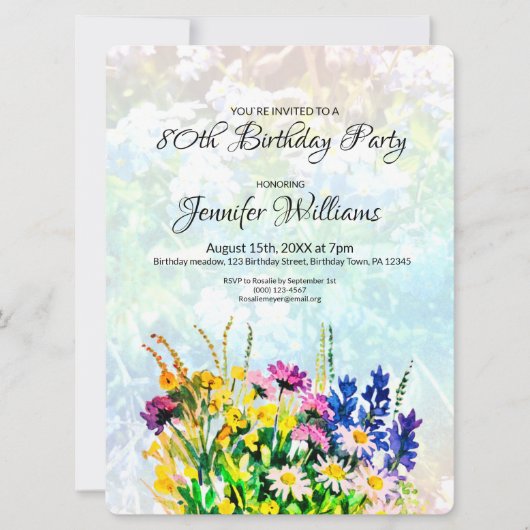 80e anniversaire invitation fleurs sauvages (Devant)
