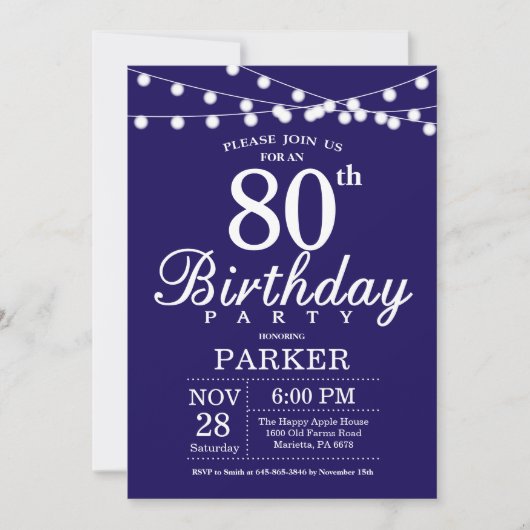 80e anniversaire Invitation Marine Bleue (Devant)