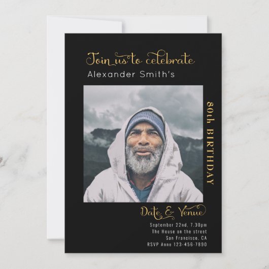 80e anniversaire Invitation noire (Devant)