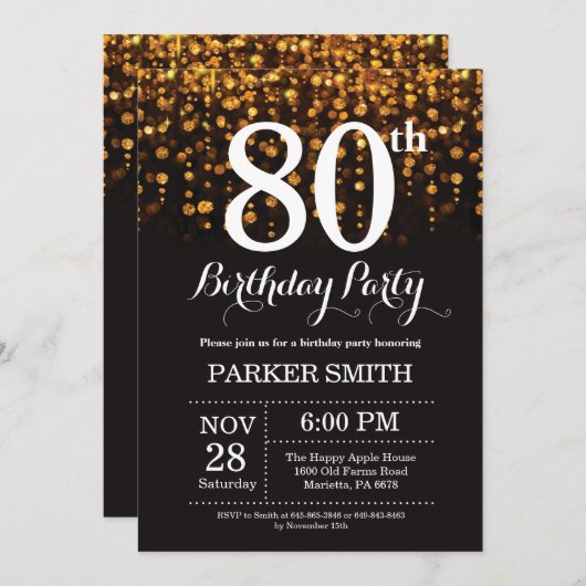 80e anniversaire Invitation Parties scintillant d' (Devant / Derrière)