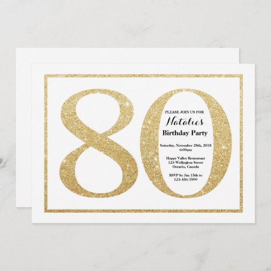 80e anniversaire Invitation Parties scintillant d' (Devant / Derrière)