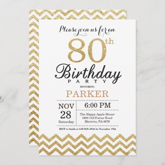 80e anniversaire Invitation Parties scintillant d' (Devant / Derrière)