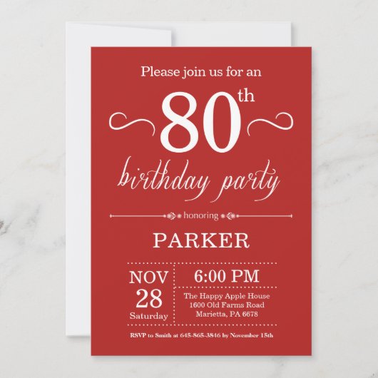 80e anniversaire Invitation Rouge (Devant)