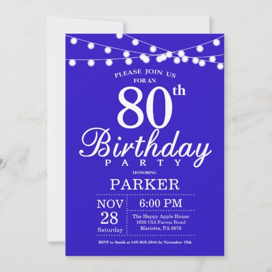 80e anniversaire Invitation Royal Blue (Devant)
