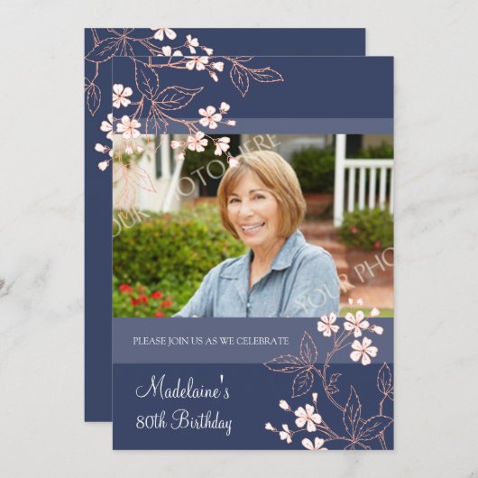 80e anniversaire Invitations de fête Fleurs de cor (Devant / Derrière)