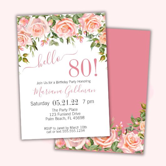 80e anniversaire Invitations Pink Floral Modern Pa