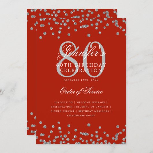 80e anniversaire Menu du programme Argent Rouge (Devant / Derrière)