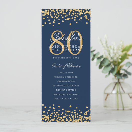 80e Anniversaire Menu du programme Merci Gold Navy (Debout devant)