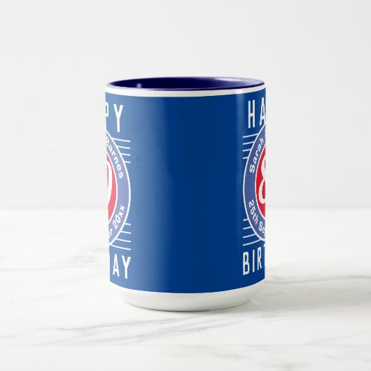 80e Anniversaire Mug avec âge, nom et date (Centre)