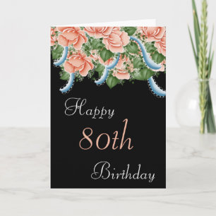 80e Anniversaire Pêcher Roses Bonne carte d'annive