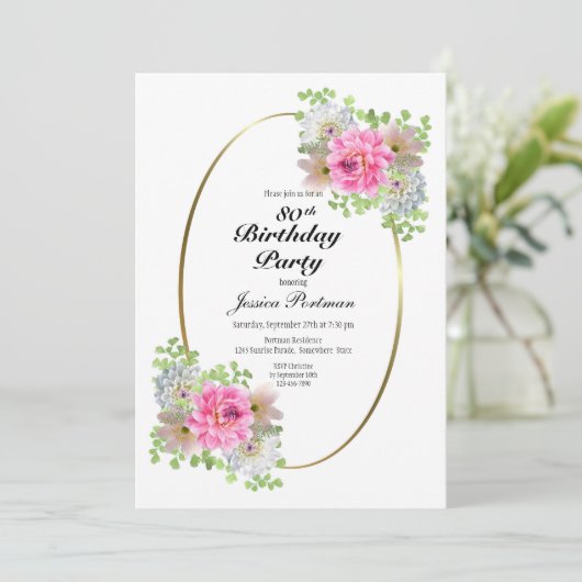 80e anniversaire Pink Gold Party Invitation (Debout devant)