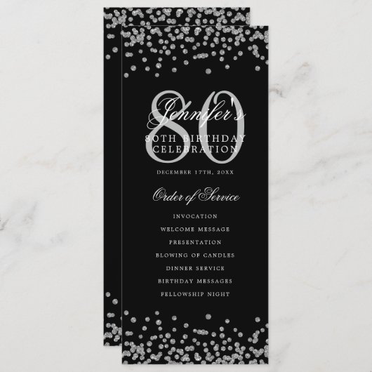 80e Anniversaire Programme Argent Confetti Noir (Devant / Derrière)