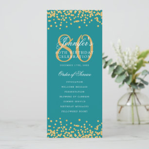 80e Anniversaire Programme Gold Confetti Menu Turq