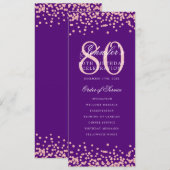 80e Anniversaire Programme Rose Gold Confetti Purp (Devant / Derrière)