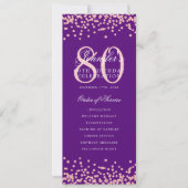 80e Anniversaire Programme Rose Gold Confetti Purp (Devant)