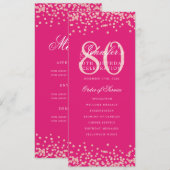 80e anniversaire Programme Rose Gold Menu Hot Pink (Devant / Derrière)