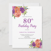 80e anniversaire Purple Floral Invitation (Devant)